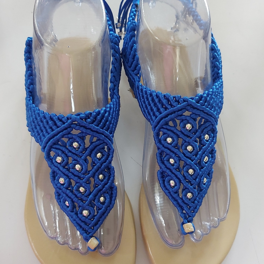 Saphire blue with silver beads handmade sandals